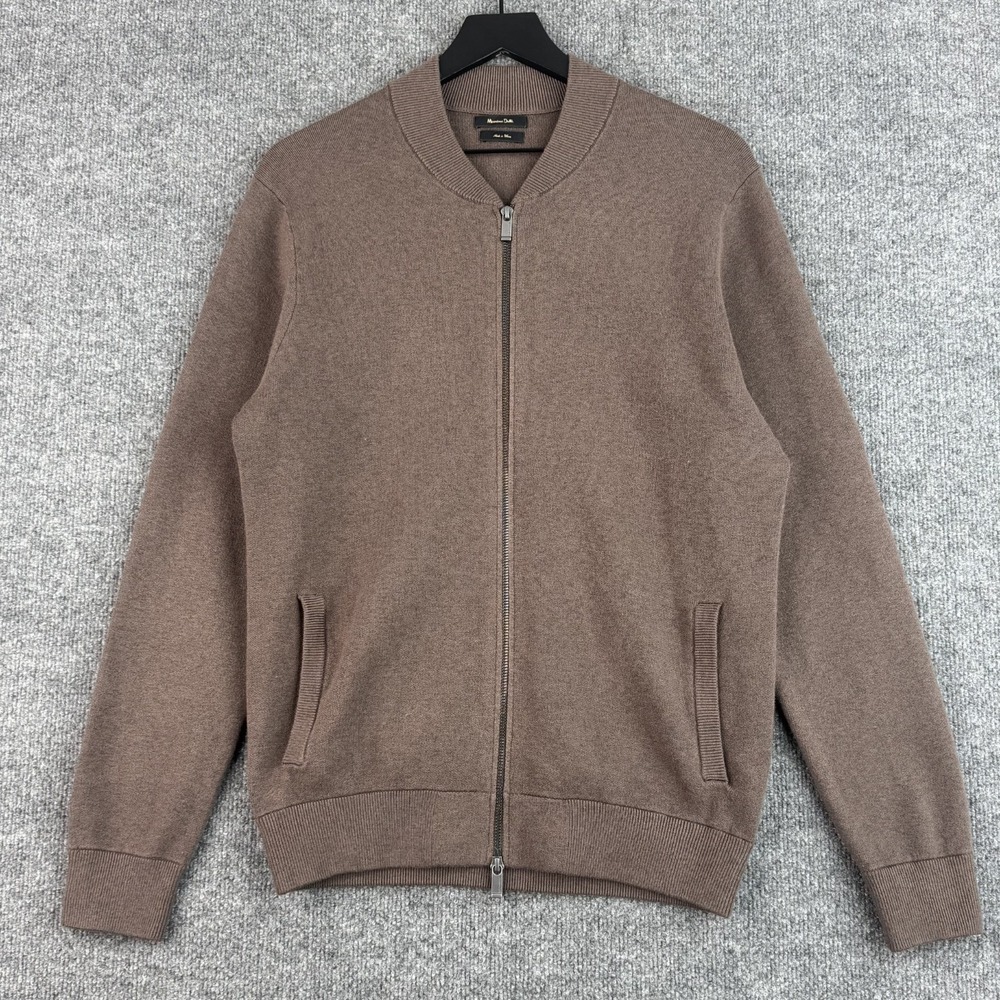 Massimo Dutti Cardigan Mens M Brown Taupe Full Zip Knit Bomber Sweater Luxury